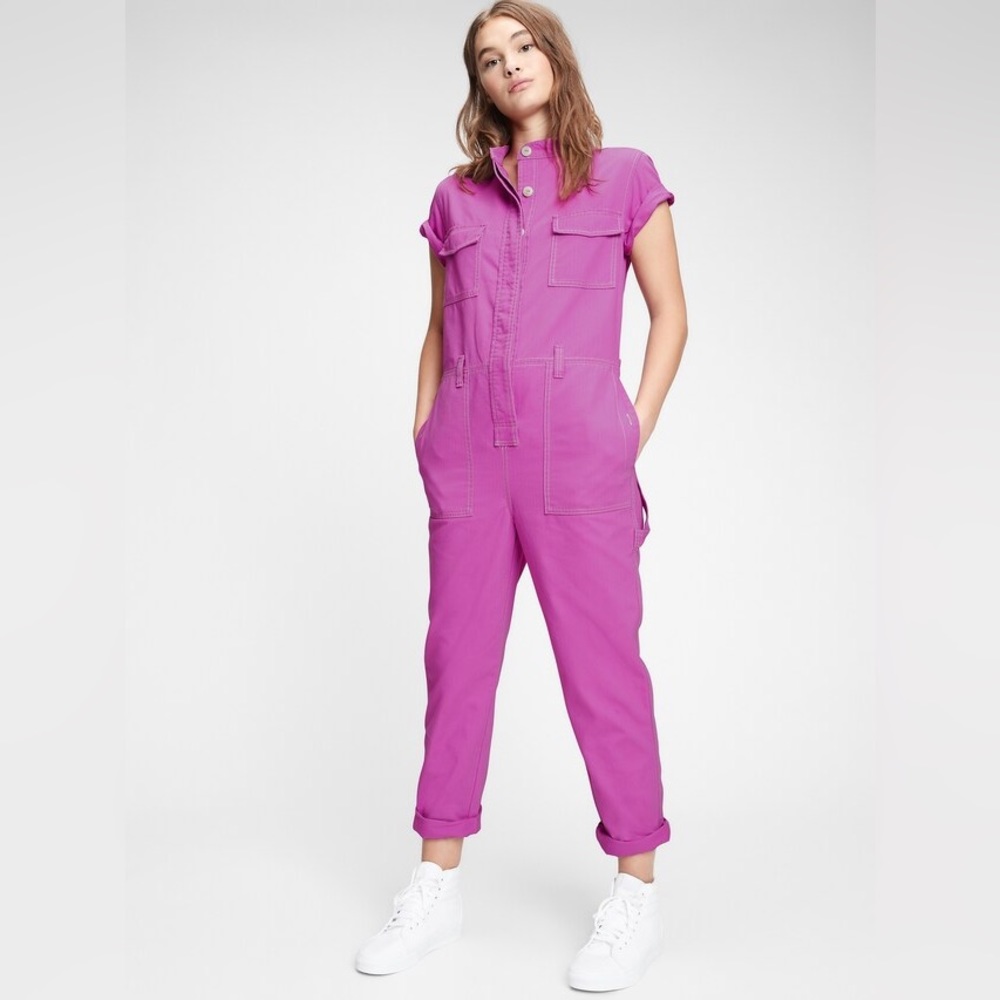 Gap Workforce Collection Utility Jumpsuit Pink Size 12 Coveralls Short Sleeve